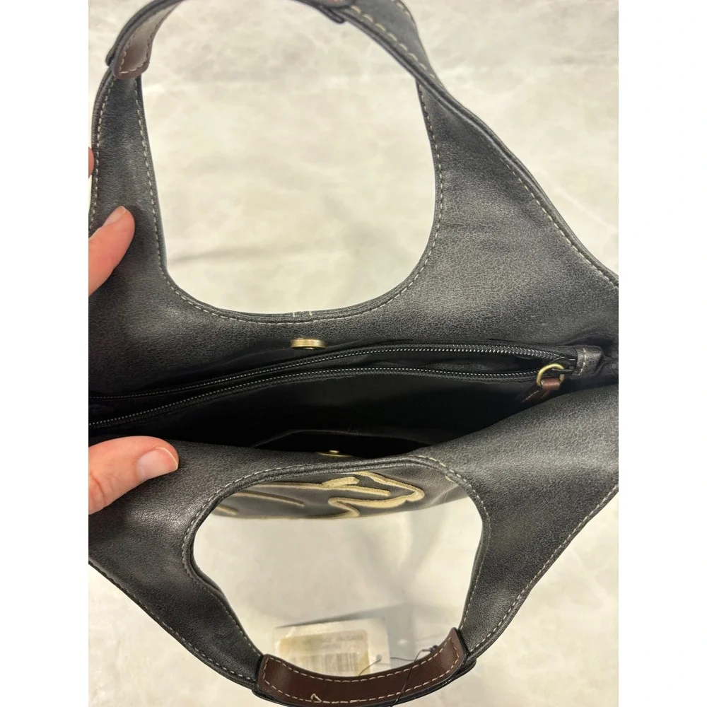 Nine West Black Embroidered Leaf Hobo Bag Handbag with Mirror Accessory